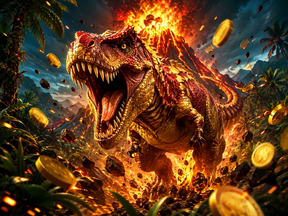 Dynamische Vulkanwelt mit Goldmünzen